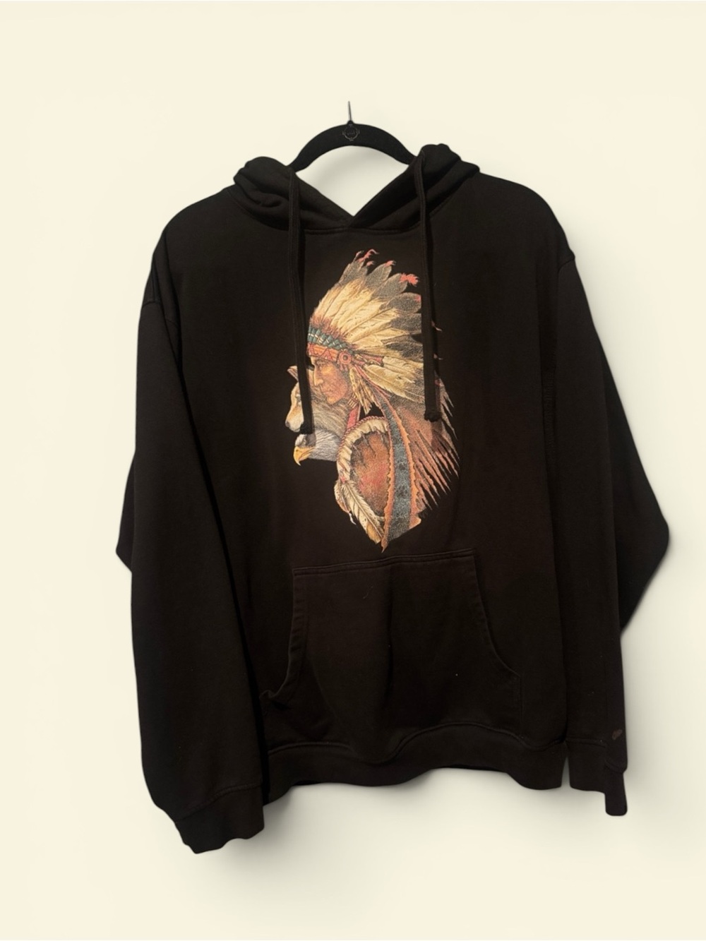 Black Crewneck Sweater with Native Eagle & Chief Graphic